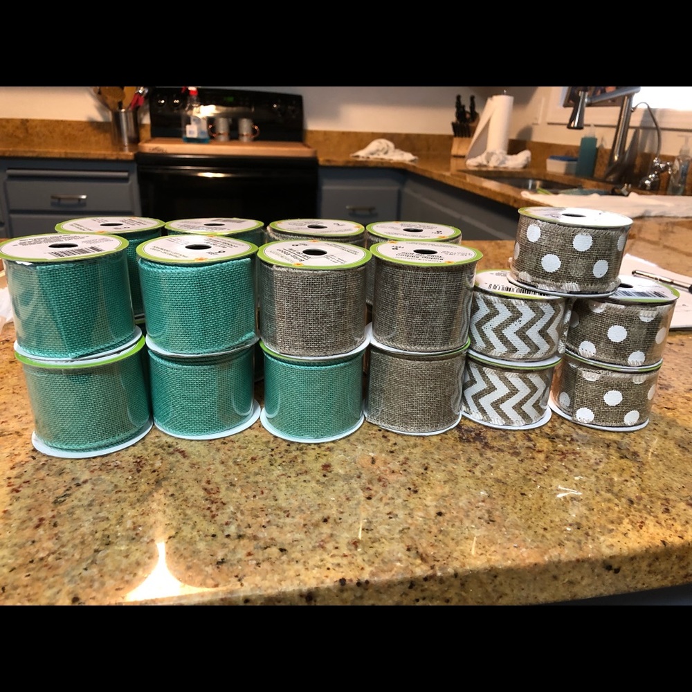 21 rolls of burlap ribbon!